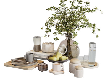 现代花瓶花卉 书本 咖啡杯子摆件组合