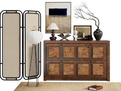 侘寂风中古风玄关柜 边柜 屏风3d模型 侘寂风中古风玄关柜 边柜 屏风