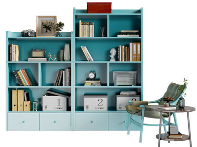 地中海蓝色书柜 休闲椅子3d模型 地中海蓝色书柜 休闲椅子