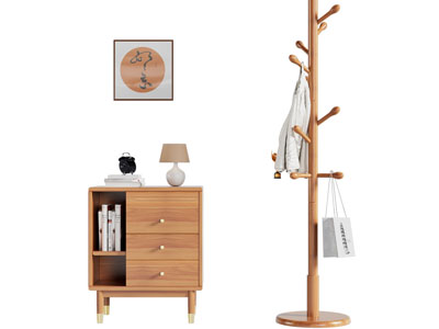 日式实木玄关柜 边柜 衣架3d模型 日式实木玄关柜 边柜 衣架