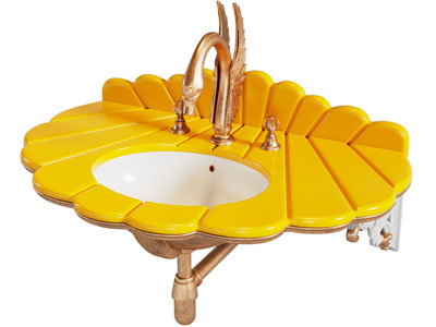 现代花朵造型的洗手盆 水龙头