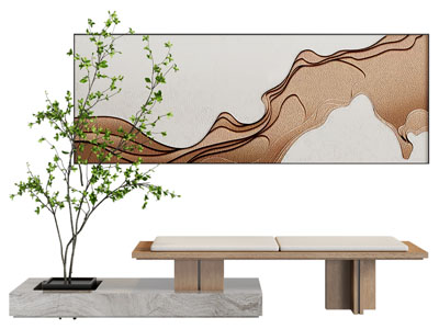 现代横幅装饰挂画 造型长凳子3d模型 现代横幅装饰挂画 造型长凳子