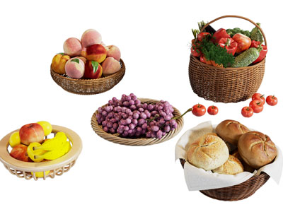 现代竹编筐子里的面包 水果食物