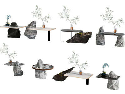 新中式装饰石头的端景台 边几角几3d模型 新中式装饰石头的端景台 边几角几