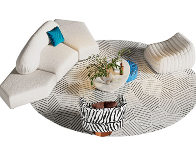 现代弧形多人沙发 懒人沙发和茶几组合