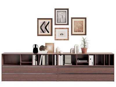 现代中古风矮柜 书柜 边柜 装饰挂画