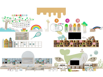 现代幼儿园企业文化墙 书柜 电视柜