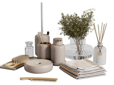 新中式花瓶花卉 香薰 梳子 牙缸摆件组合