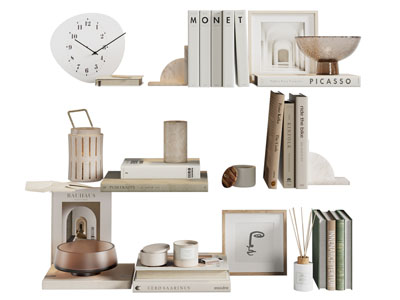 现代书本 钟表 饰品摆件组合3d模型 现代书本 钟表 饰品摆件组合