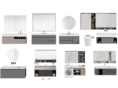 现代壁挂式洗手台 洗手盆 浴室柜 镜柜