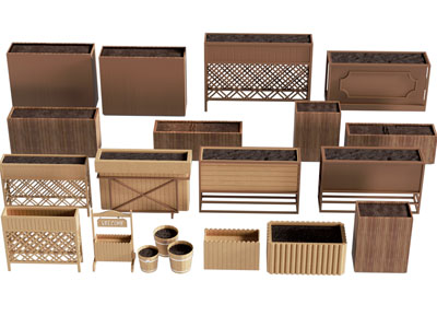 新中式实木植物花箱 花架 花盆