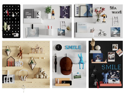 现代实木便签墙 洞洞眼收纳架墙饰