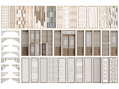 新中式雕花镂空隔断 角花 镂花窗3d模型 新中式雕花镂空隔断 角花 镂花窗