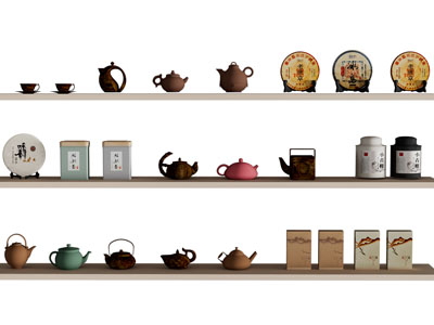 新中式茶饼 茶壶 茶罐摆件组合