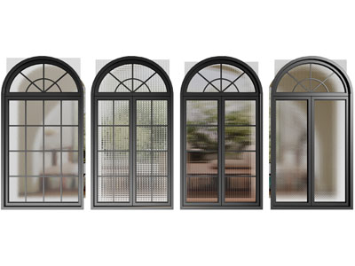 法式拱形玻璃门 双开门3d模型 法式拱形玻璃门 双开门