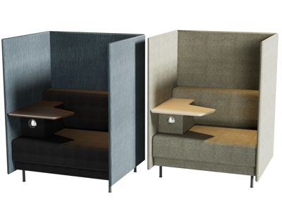 现代高靠背带书桌的卡座单人沙发