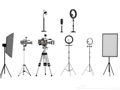 现代补光灯 直播架 摄像机3d模型 现代补光灯 直播架 摄像机