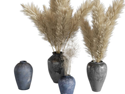 侘寂风陶瓷器皿花瓶芦苇摆件组合
