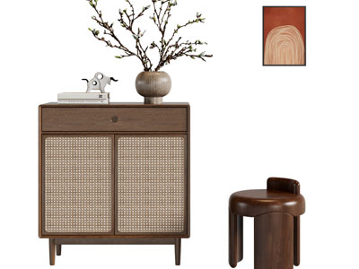 侘寂风中古风玄关柜 边柜 休闲椅子