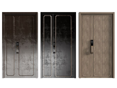 新中式带密码锁的子母入户平开门 木门3d模型 新中式带密码锁的子母入户平开门 木门