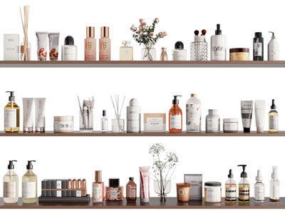 现代洗漱用品 护肤品 摆件组合