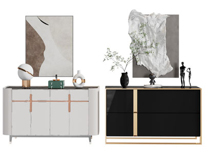 新中式玄关柜 边柜 立体装饰挂画