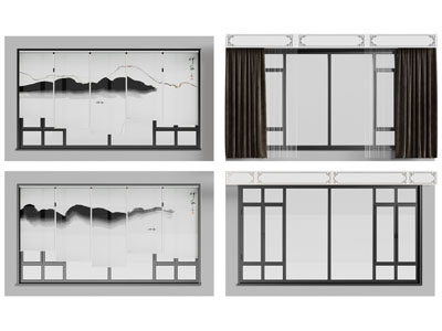 新中式平开窗户 飘窗 阳台窗3d模型 新中式平开窗户 飘窗 阳台窗