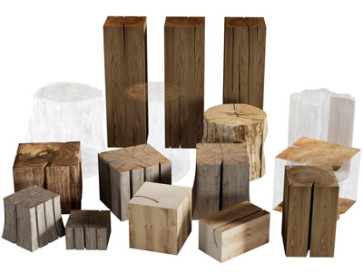 现代木头 木桩方形 圆形凳子