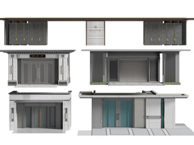 新中式社区大门 楼栋大门3d模型 新中式社区大门 楼栋大门