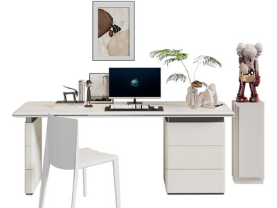 现代书桌椅组合3d模型 现代书桌椅组合