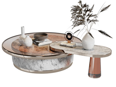 侘寂风圆形拼接茶几3d模型 侘寂风圆形拼接茶几