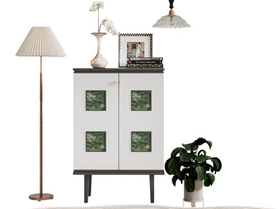 新中式玄关柜 边柜 落地灯 摆件组合