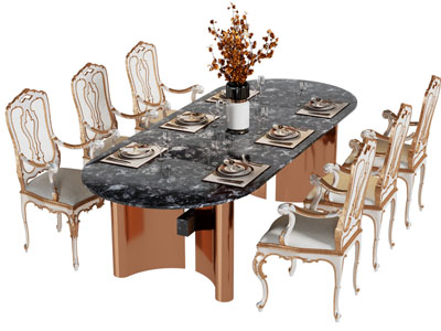 新古典椭圆形餐桌椅组合