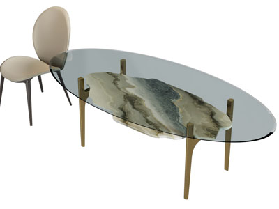 现代椭圆形玻璃餐桌椅组合