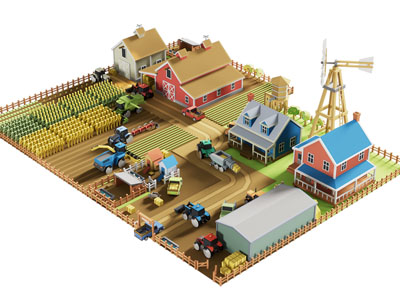 现代儿童积木玩具 卡通农场场景模型