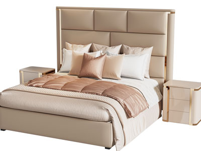 现代软包床头双人床 床头柜