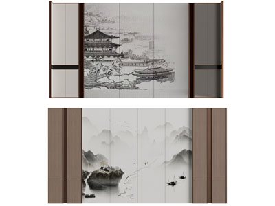 新中式背景墙3d模型 新中式背景墙