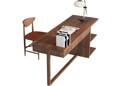 现代中古风书桌椅组合3d模型 现代中古风书桌椅组合