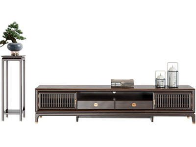 新中式实木电视柜 花架 松树盆景盆栽