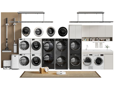 现代阳台洗衣机 扫地机收纳柜