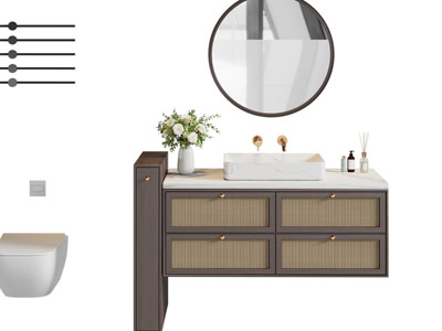 新中式悬挂式洗手台 镜子 浴室柜 马桶