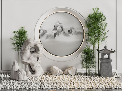 新中式假山 景观墙 地灯景观园艺小品