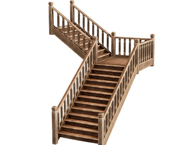 新中式木质转角 旋转楼梯3d模型 新中式木质转角 旋转楼梯