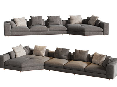 现代布艺转角多人沙发