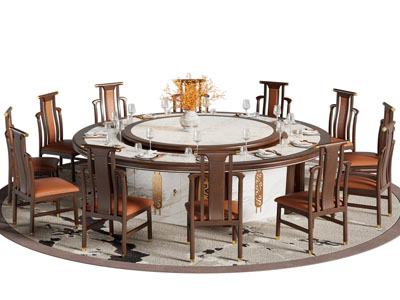 新中式圆形餐桌椅组合