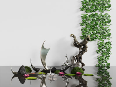 新中式水景 荷花池 藤蔓植物景观园艺小品