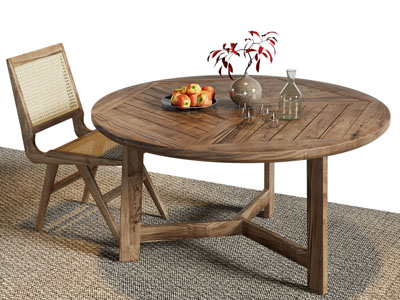 现代中古风实木圆形餐桌椅组合