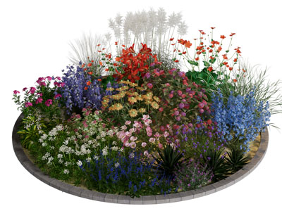 现代圆形花坛花卉植物景观园艺小品