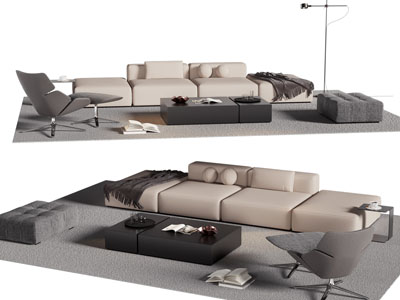 现代多人沙发 沙发凳和茶几组合