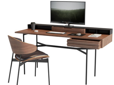 现代中古风书桌椅组合3d模型 现代中古风书桌椅组合